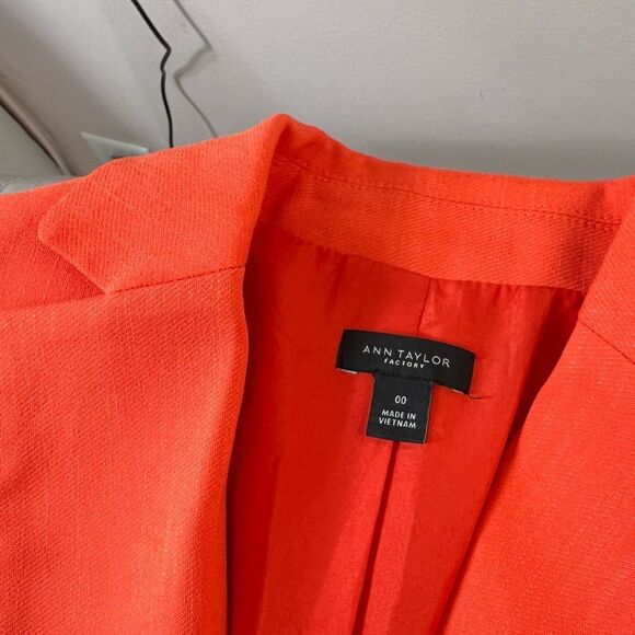 Ann Taylor Orange Notch Lapel One Button Long Sleeve Blazer Size 00 - Picture 7 of 9